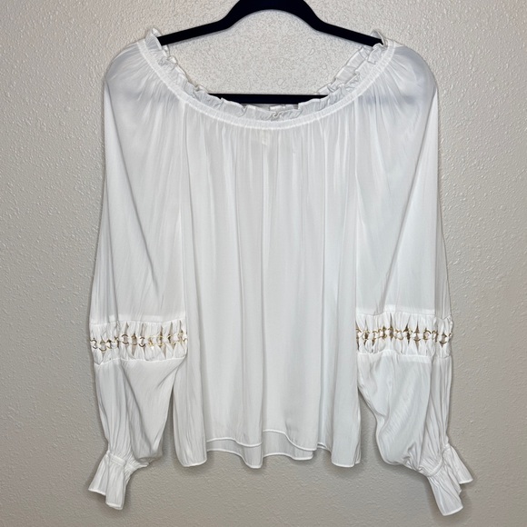 Ramy Brook Tops - Ramy Brook White Blouse with Gold‎ Circular Accents Peasant Flowy Boho Fairy - S